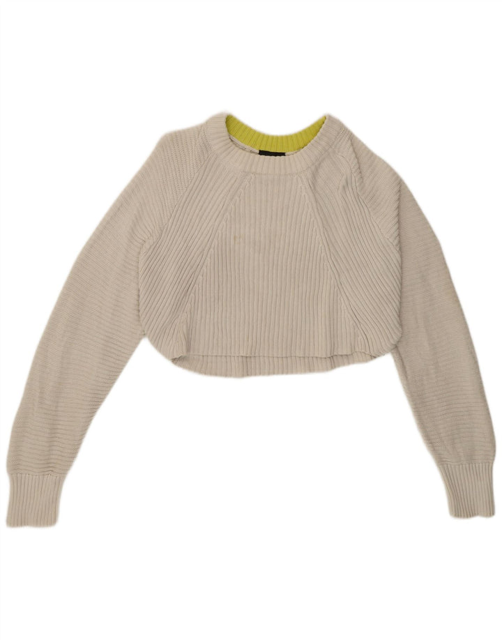 Maglione maglione girocollo oversize corto da donna Topshop UK 12 bianco medio