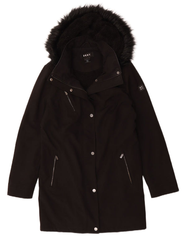 Soprabito Sherpa con cappuccio da donna Dkny UK 16 grande poliestere nero