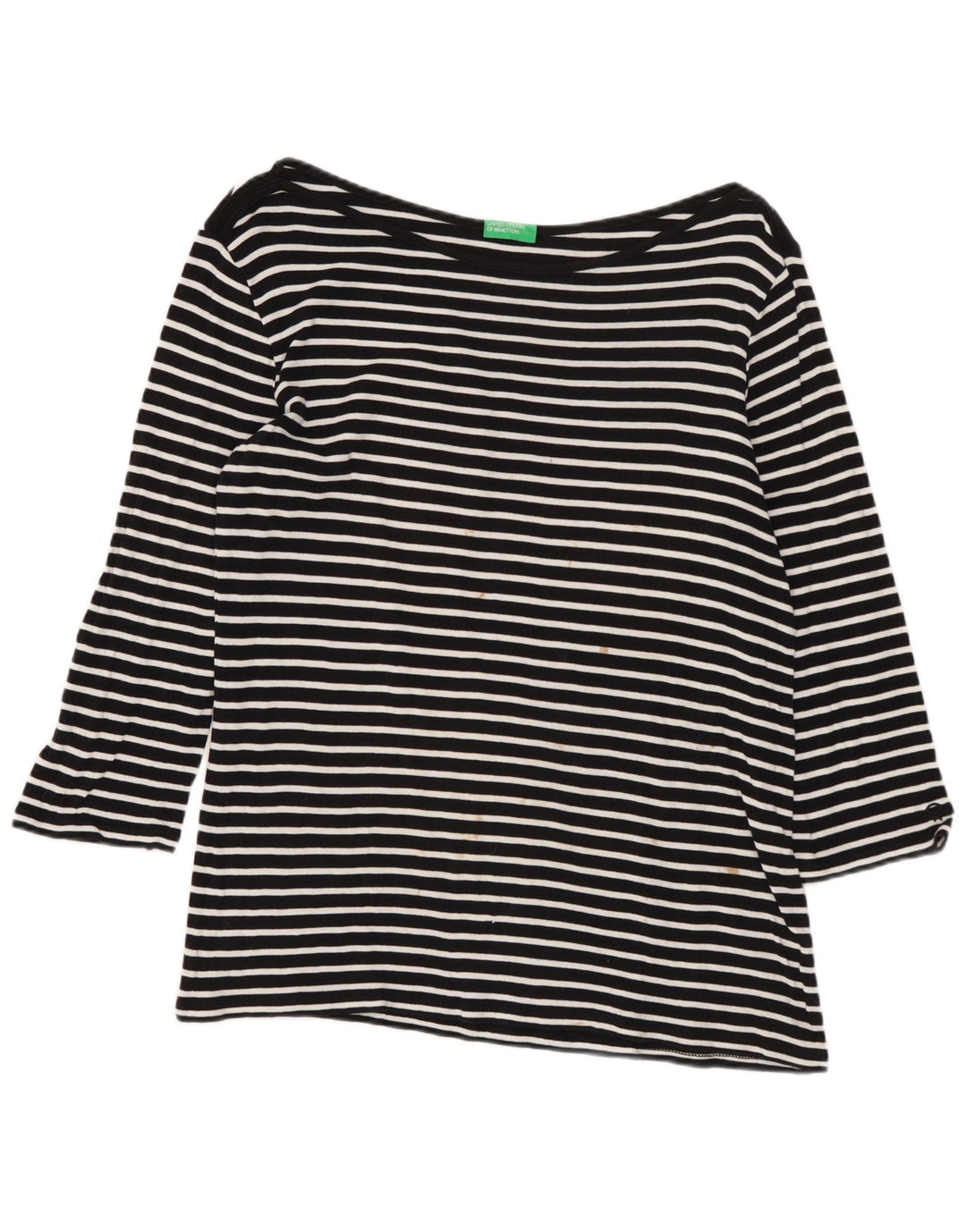 Top da donna Benetton manica 3/4 UK 12 medio nero a righe nautiche