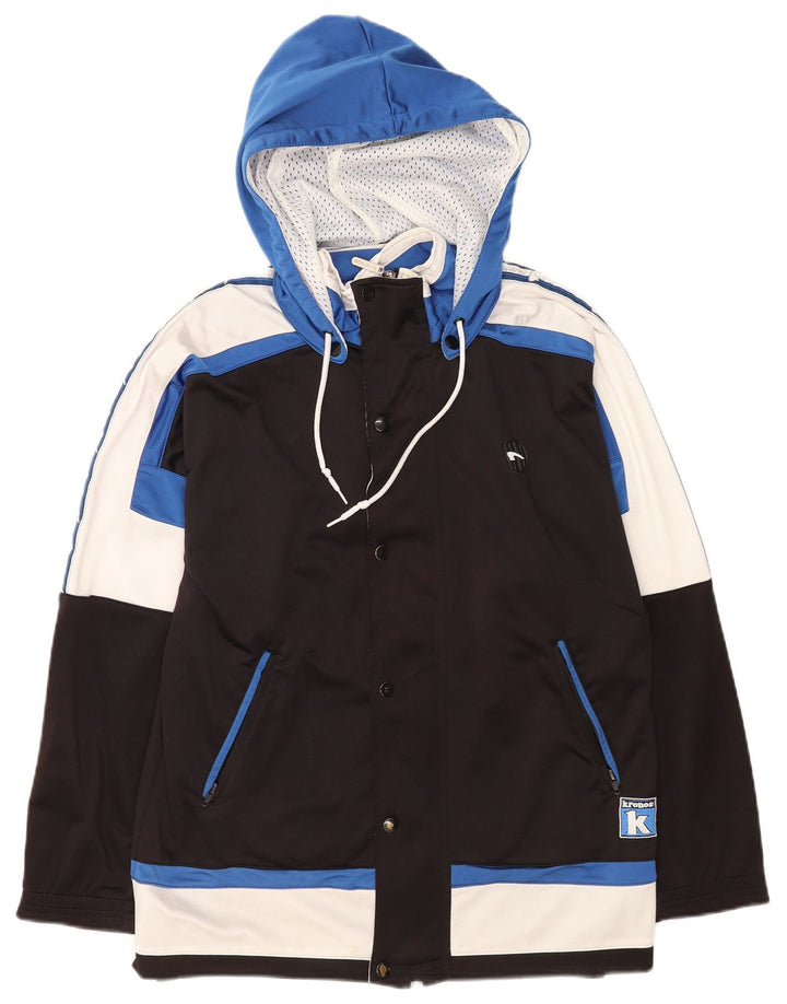 Giacca da tuta da uomo con cappuccio Kronos, poliestere color block medio nero