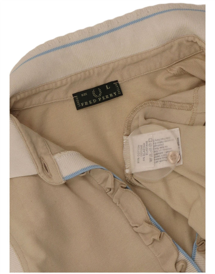 Polo da donna FRED PERRY con volant sul davanti UK 14 Large Beige Colourblock
