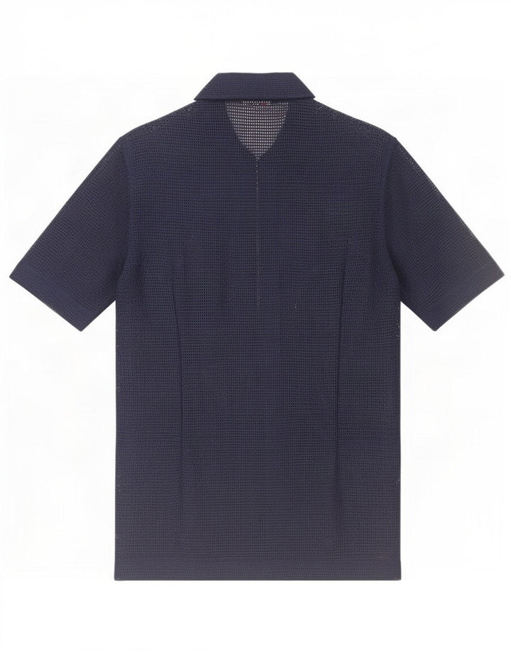 Camicia vintage da uomo a maniche corte trasparente piccola blu navy
