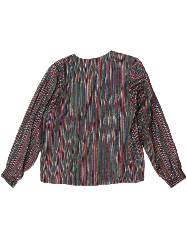 Camicetta camicia vintage da donna UK 16 grande a righe multicolore