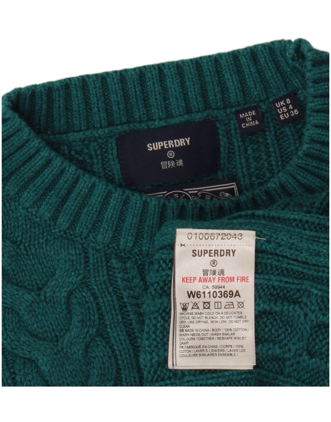 Maglione girocollo oversize corto da donna SUPERDRY UK 8 piccolo verde