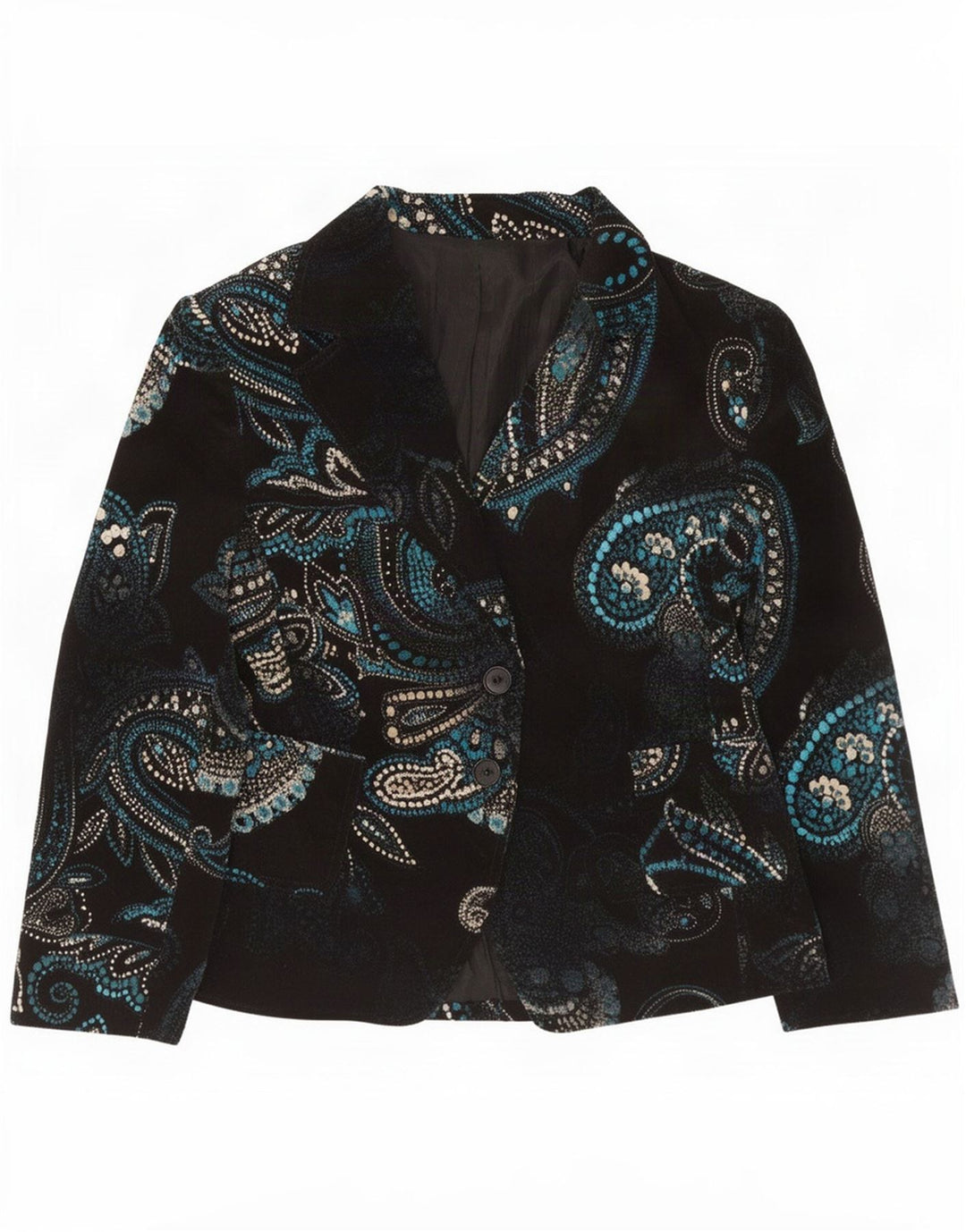 Giacca blazer vintage da donna a 2 bottoni IT 48 XL in cotone Paisley blu navy