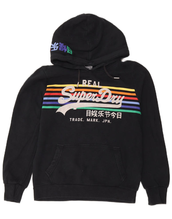 Felpa con cappuccio grafica da donna Superdry UK 14 grande cotone nero