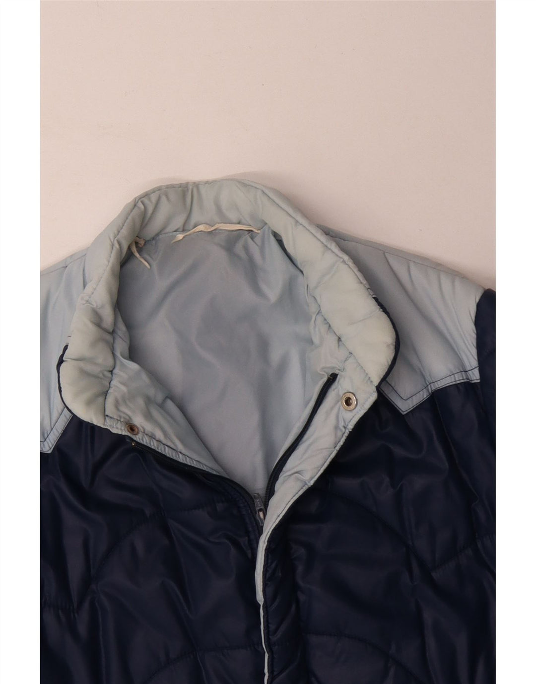 Giacca imbottita da uomo vintage UK 40 grande in poliammide color block blu navy