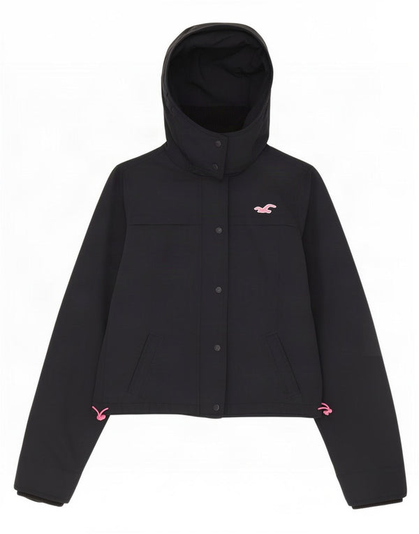 Giacca antipioggia con cappuccio da donna Hollister UK 14 Medium Navy Blue Nylon