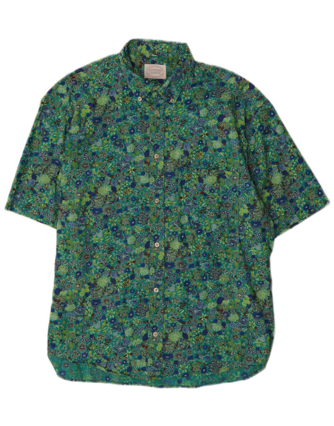 ANONIMA CAMICIE Camicia da uomo a maniche corte in cotone floreale verde medio