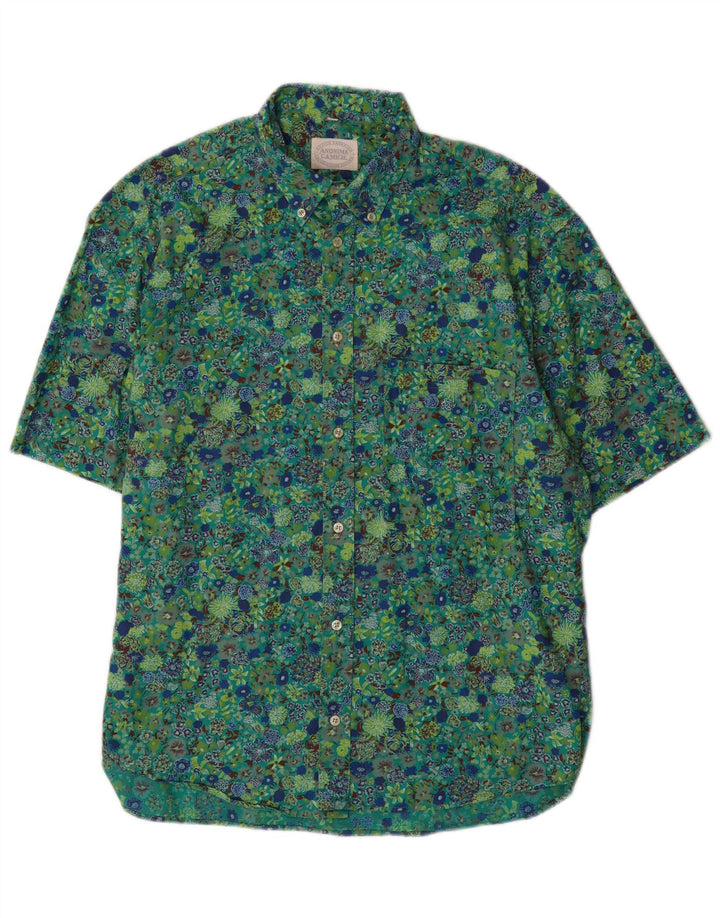 ANONIMA CAMICIE Camicia da uomo a maniche corte in cotone floreale verde medio
