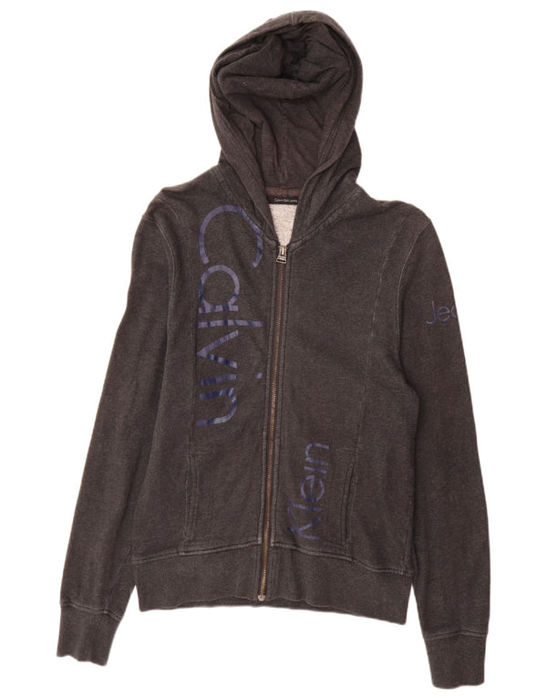 Maglione con cappuccio e zip grafica da uomo Calvin Klein Jeans piccolo in cotone grigio