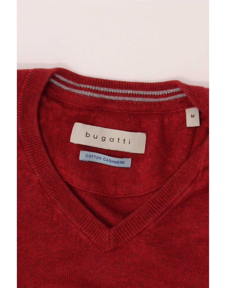 Maglione da uomo con scollo a V Bugatti in cotone bordeaux medio