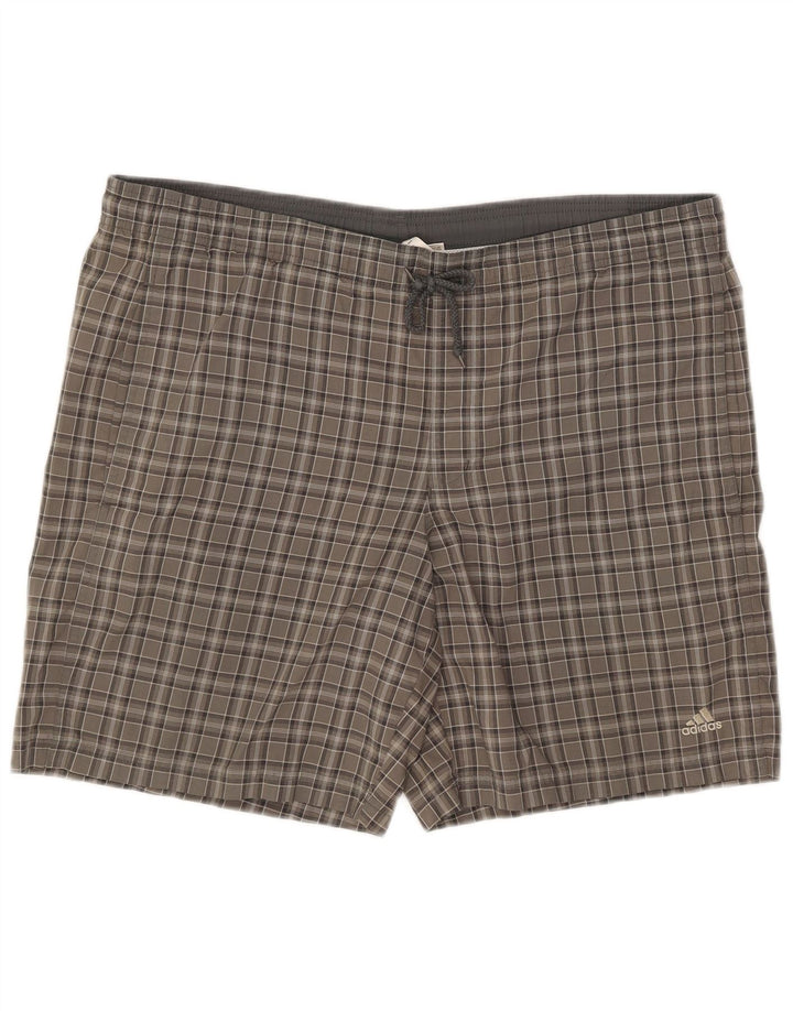 Pantaloncini da bagno da uomo Adidas grandi in poliestere a quadri grigi