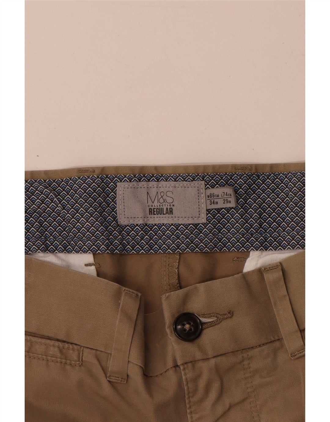 Pantaloni chino regolari da uomo Marks & Spencer W34 L29 cotone beige