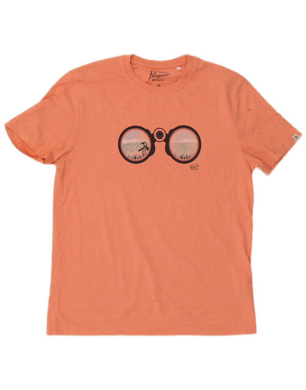 Penguin Mens Graphic T-Shirt Top Large Orange Cotton