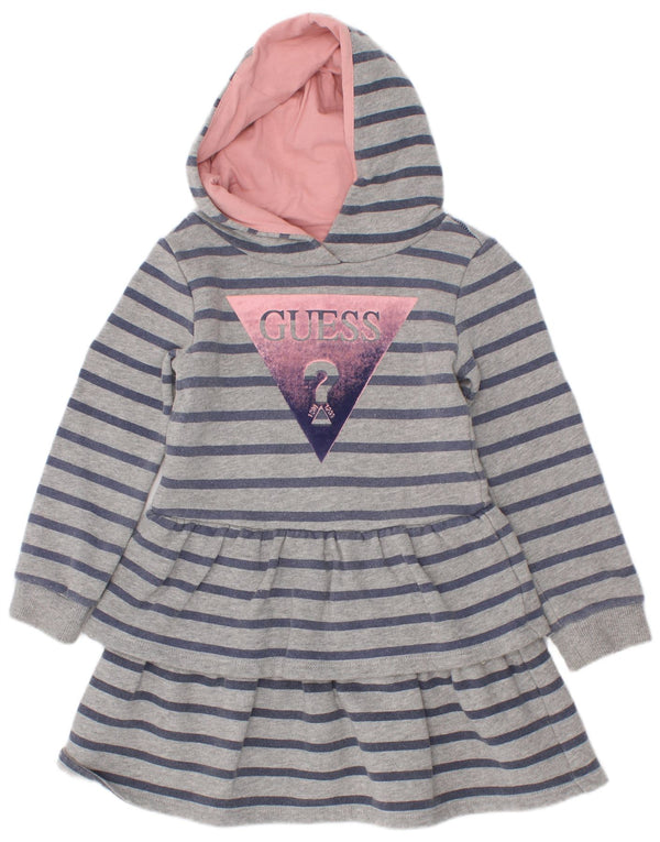 Abito maglione con cappuccio grafico per ragazze Guess 2-3 anni in cotone a righe grigie