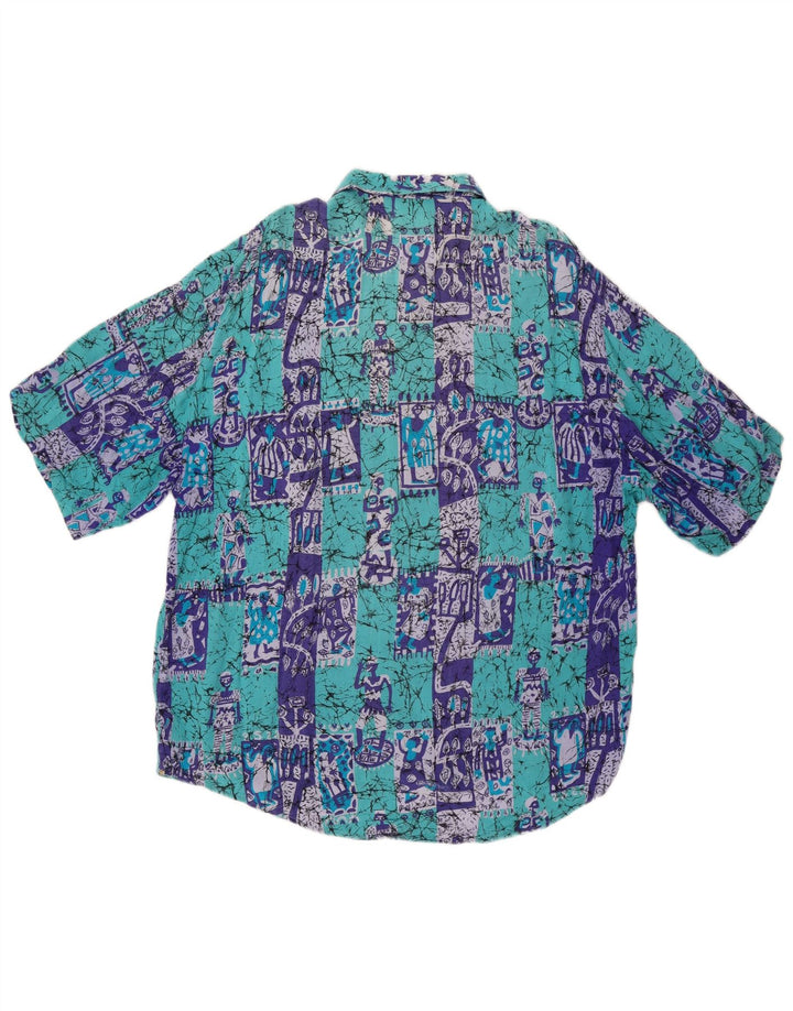Camicia a maniche corte da uomo VINTAGE XL in cotone patchwork blu