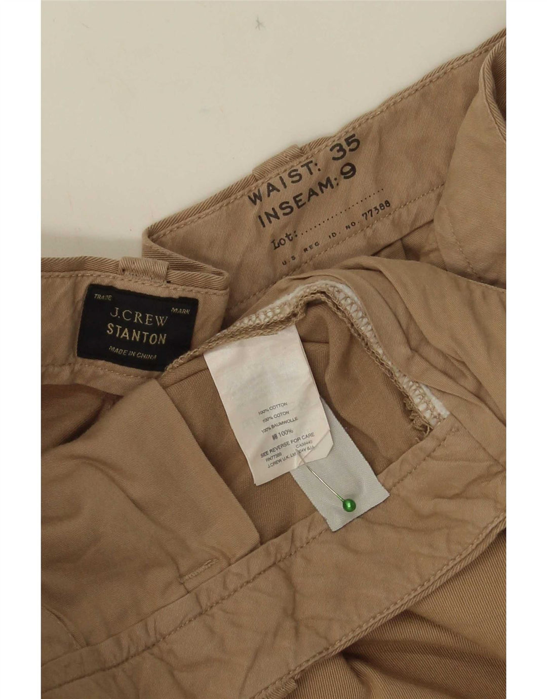 Pantaloncini chino Stanton da uomo J. Crew W35 grandi in cotone beige