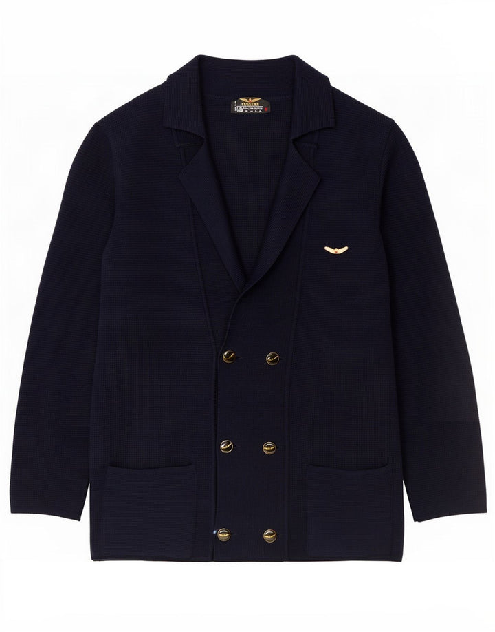 Maglione cardigan doppiopetto da uomo Carrera medio blu navy in lana vergine