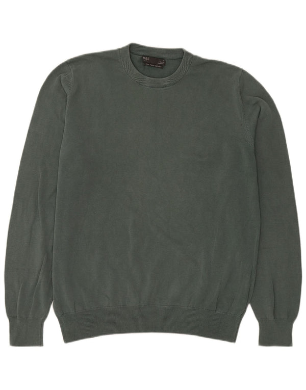 Maglione maglione girocollo da uomo Marks & Spencer in cotone verde medio