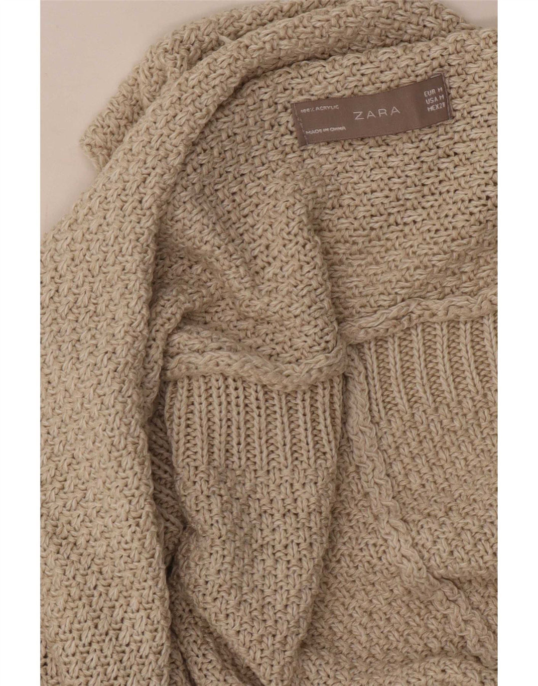 Maglione cardigan aperto oversize a maniche corte da donna Zara UK 14 Beige medio