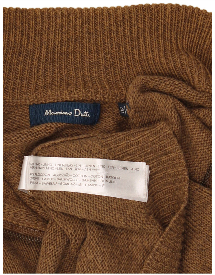 Massimo Dutti Maglione da uomo con zip e collo, grande lino marrone