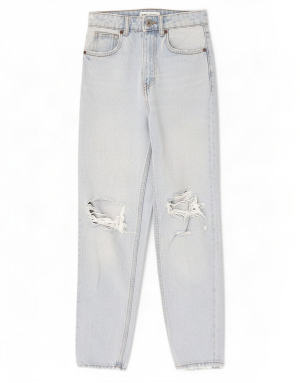 Jeans Zara da donna a vita alta effetto invecchiato EU 32 2XS W22 L26 Blu
