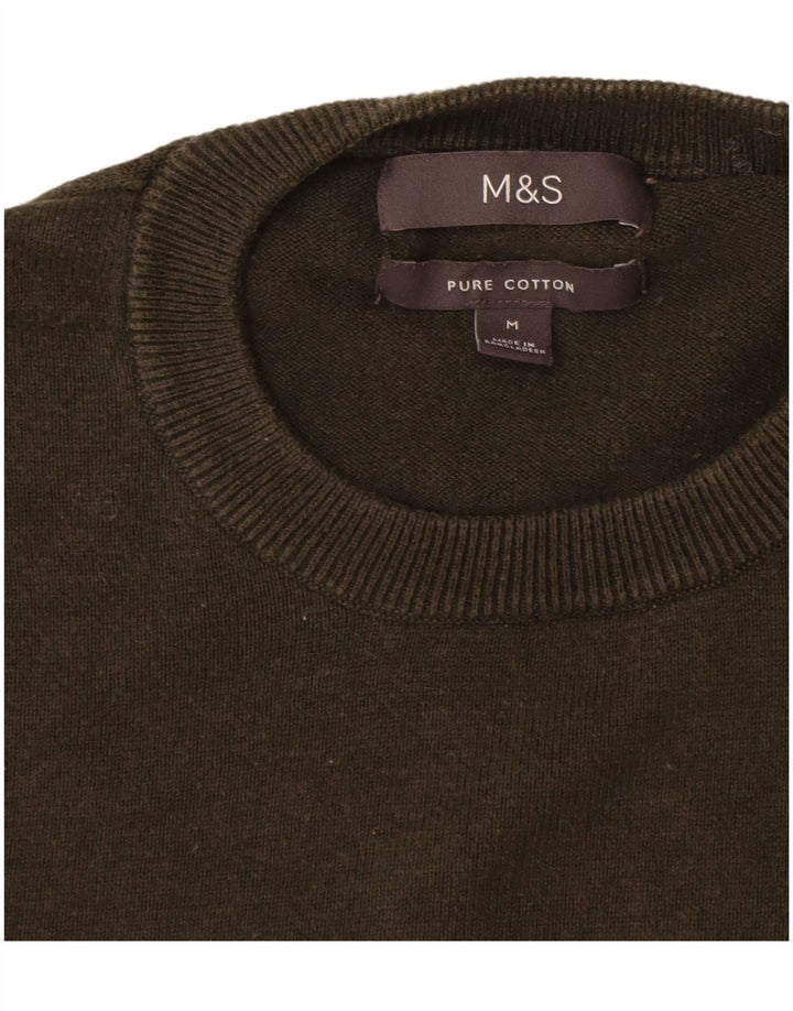 Maglione maglione girocollo da uomo Marks & Spencer in cotone kaki medio