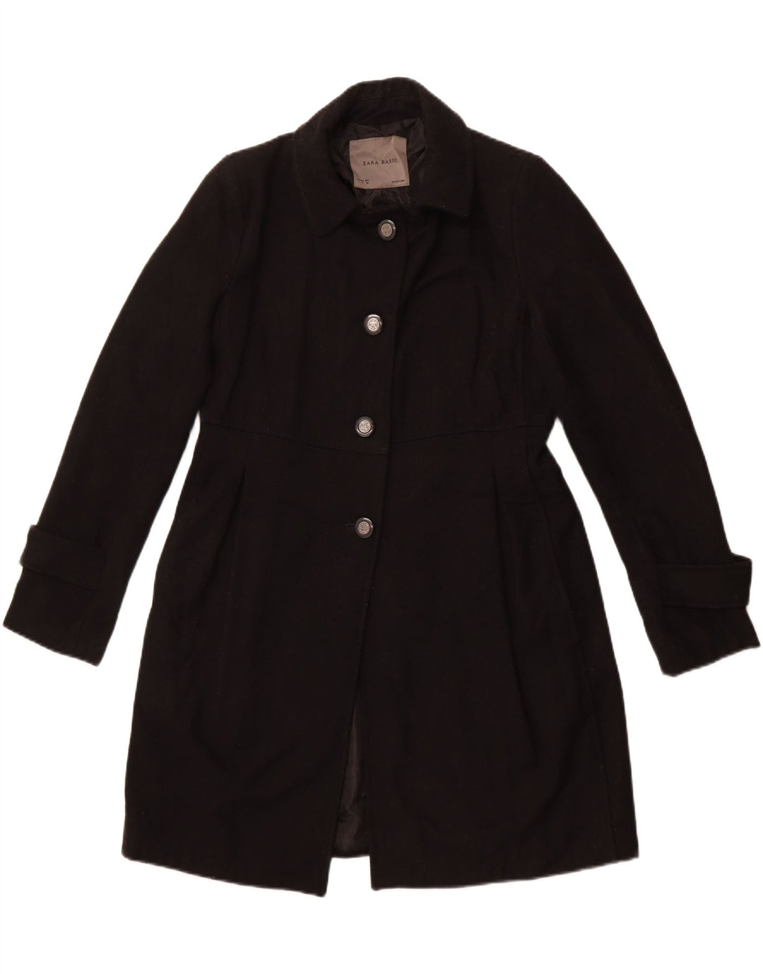 Cappotto ZARA Donna UK 14 Large Nero Lana