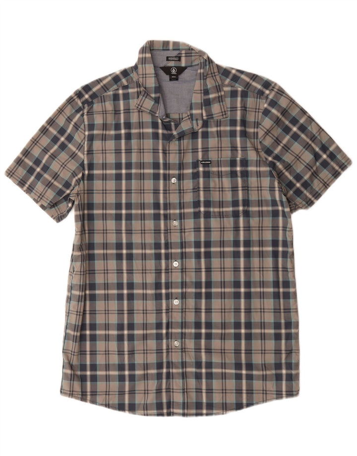 Camicia da uomo Volcom a maniche corte dal taglio moderno, in cotone a quadri grigi grandi