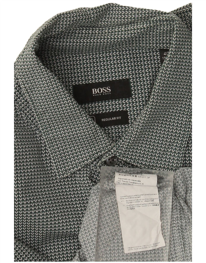 Camicia da uomo vestibilità regolare Hugo Boss taglia 40 15 3/4 verde medio geometrico