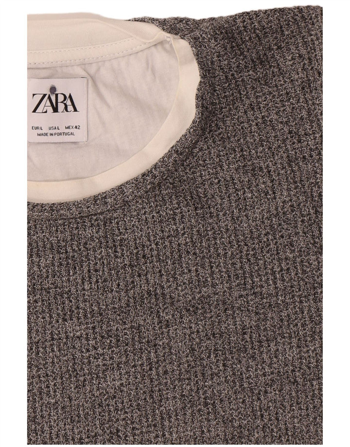 Maglione maglione girocollo da uomo Zara grande in cotone grigio