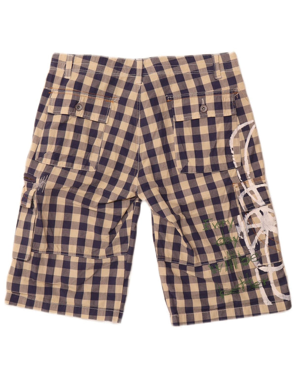 Desigual Pantaloncini cargo grafici da donna EU 42 Large W34 Navy Blue Gingham