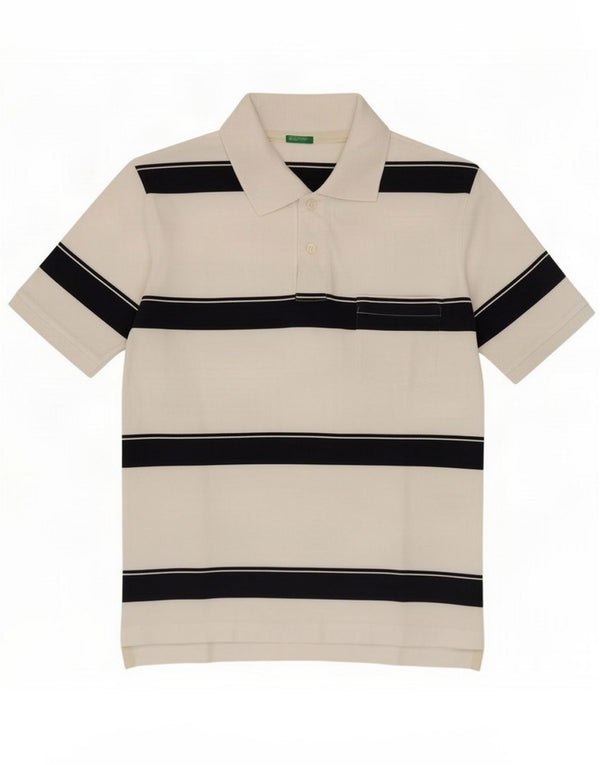 Polo da uomo Benetton in cotone a righe bianche medie