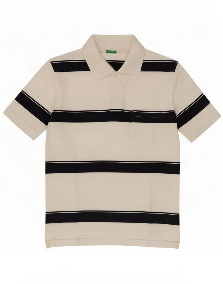 Polo da uomo Benetton in cotone a righe bianche medie