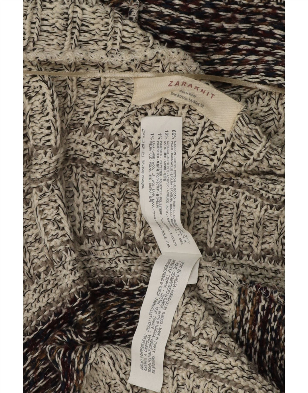 Maglione cardigan con cappuccio lungo da donna ZARA UK 14 medio multicolore