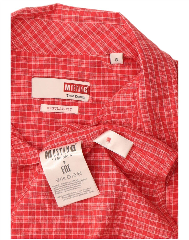 Mustang Camicia da uomo a maniche corte vestibilità regolare piccolo cotone a quadri rossi