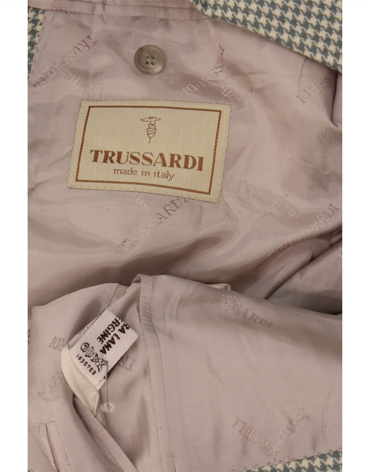 Giacca blazer da uomo a 2 bottoni Trussardi UK 40 Large in lana pied de poule grigia