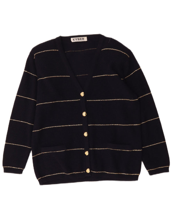 Kyber Womens Cardigan Sweater UK 16 Large Navy Blue Striped Wool