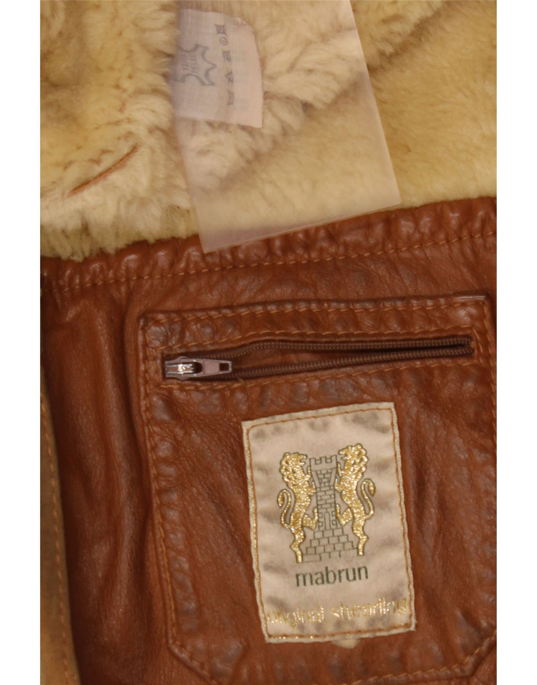 MABRUN Giacca in shearling da uomo UK 36 Piccola pelle marrone