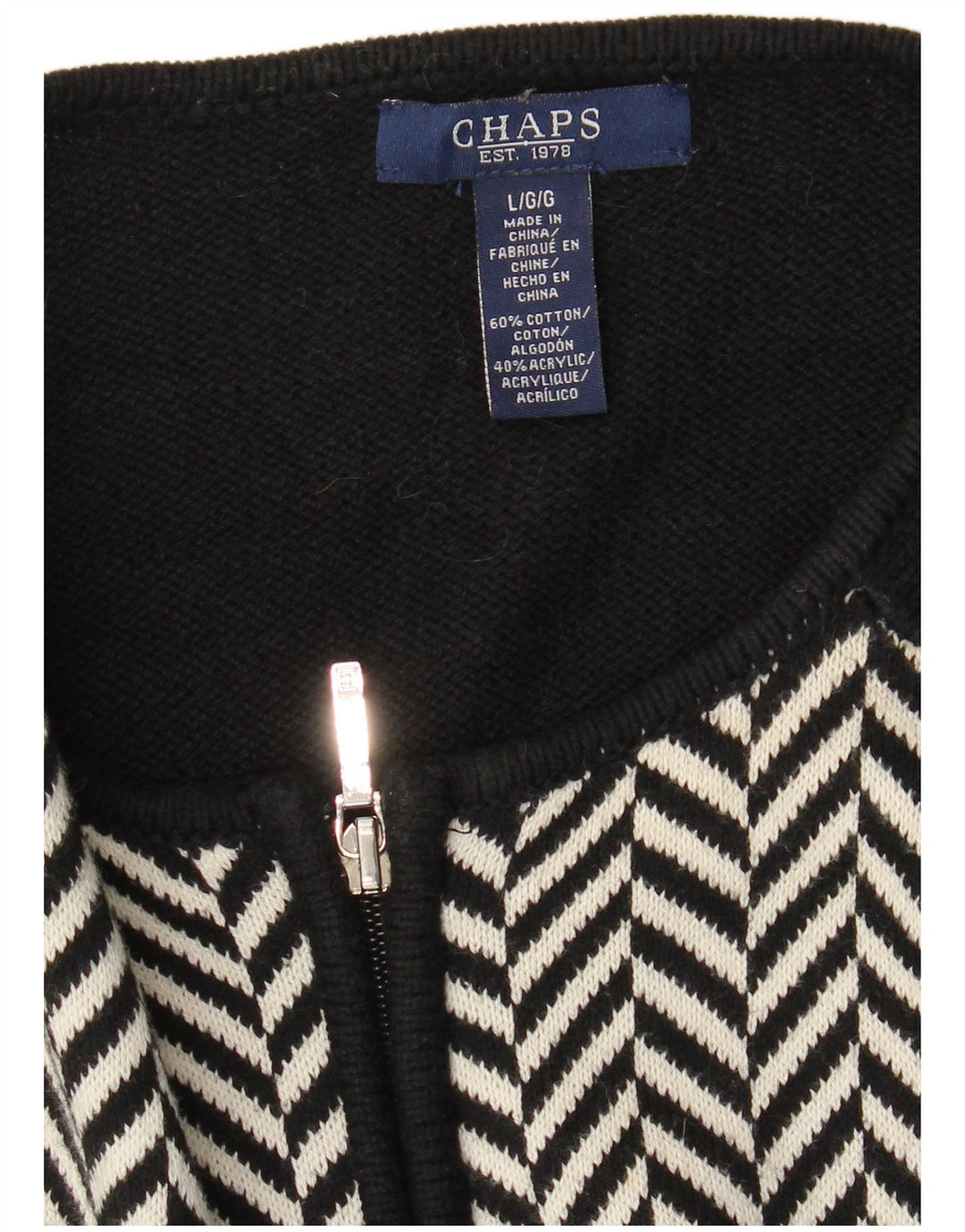 Maglione cardigan da donna CHAPS UK 14 grande cotone nero a spina di pesce