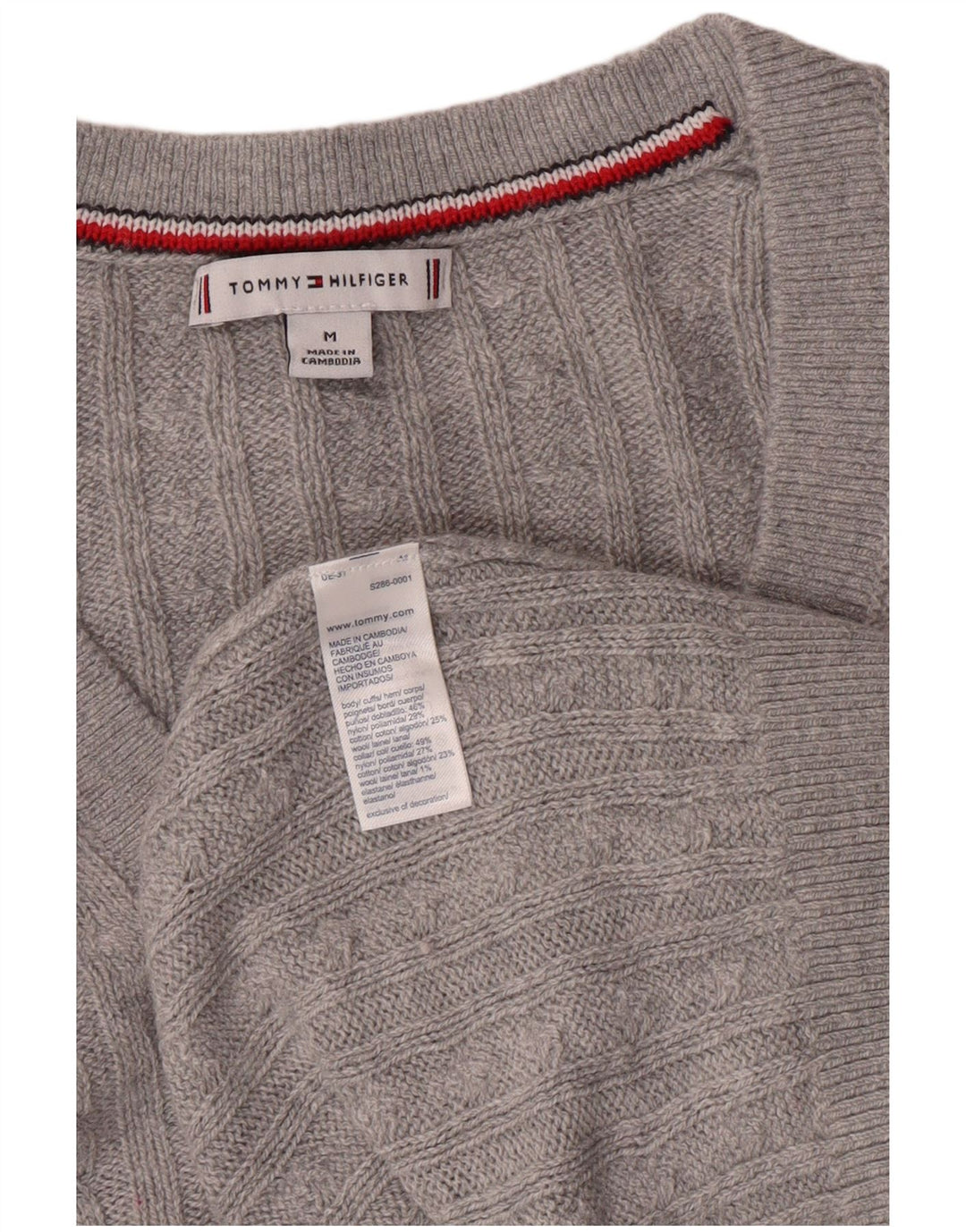 TOMMY HILFIGER Maglione da donna con scollo a V UK 12 Nylon grigio medio