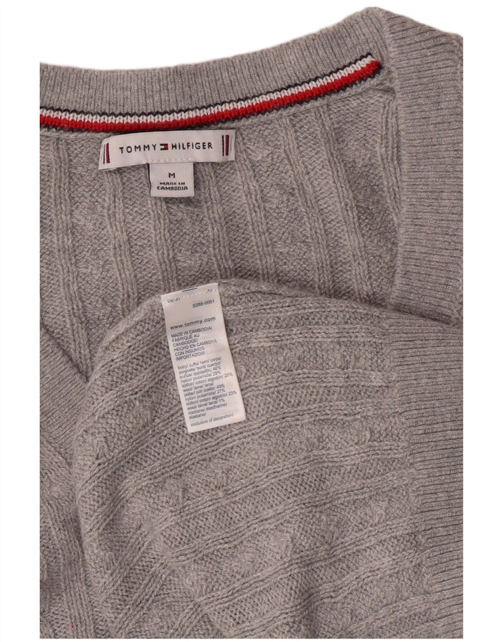 TOMMY HILFIGER Maglione da donna con scollo a V UK 12 Nylon grigio medio