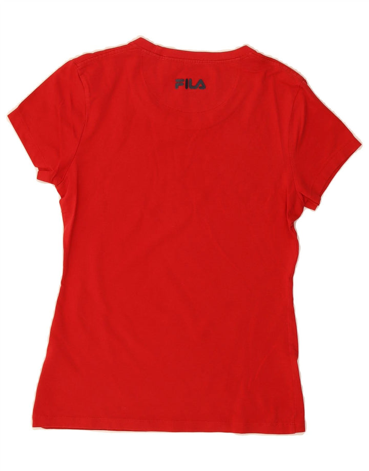 FILA Womens Graphic T-Shirt Top UK 12 Medium Red Cotton Vintage Fila and Second-Hand Fila from Messina Hembry 