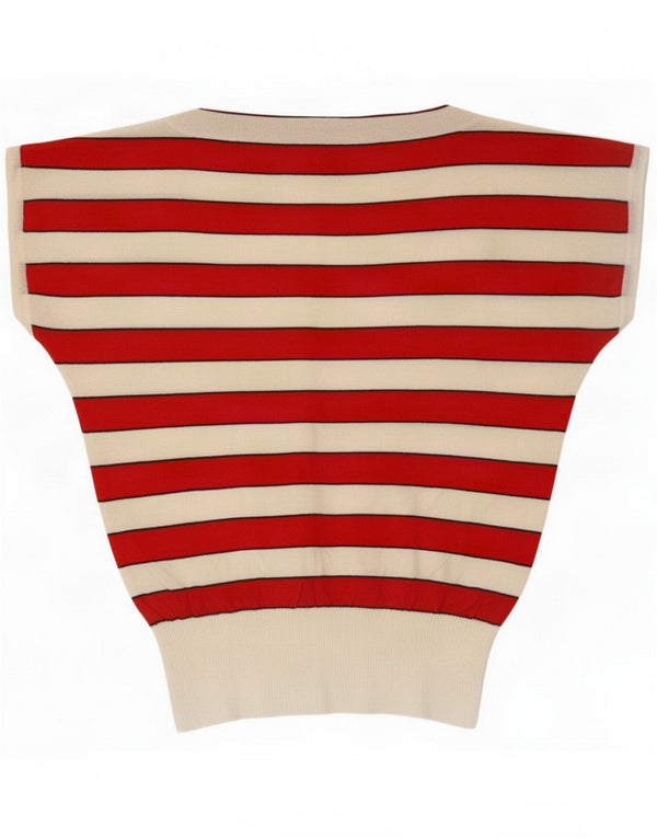 Canottiera vintage da donna UK 14 a righe rosse medie