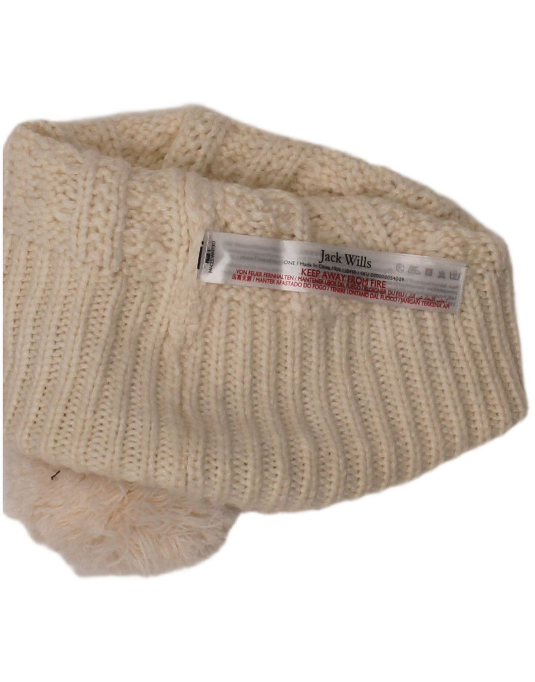JACK WILLS Womens Graphic Bobble Hat One Size Off White Striped Winter