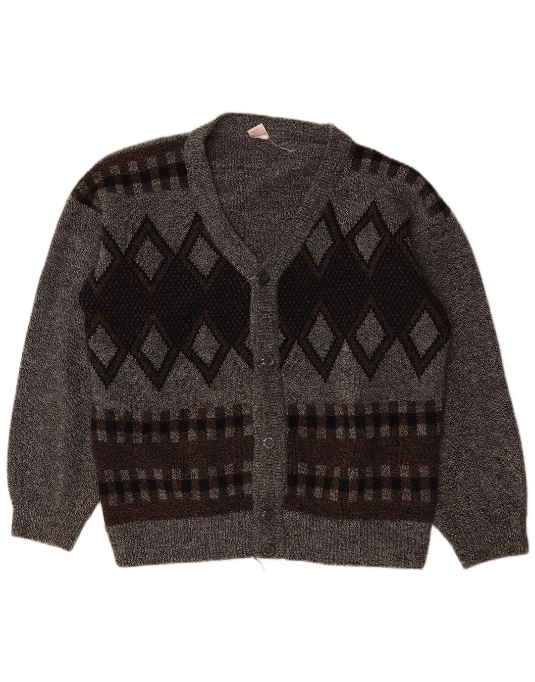 Maglione cardigan da uomo VINTAGE 2XL Grigio Argyle/Acrilico diamante
