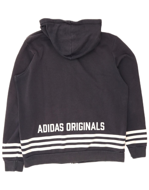Maglione con cappuccio e zip grafica da uomo Adidas grande in cotone blu navy