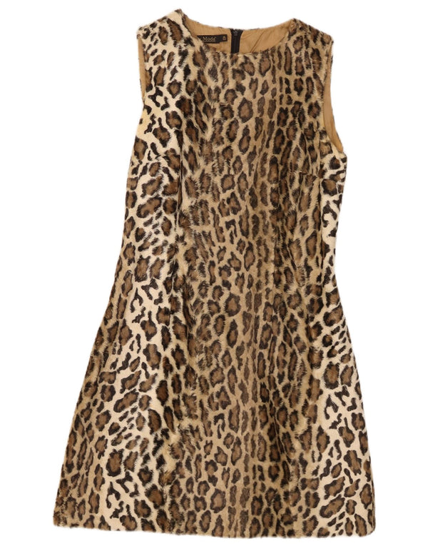 L'altra Moda Abito a trapezio da donna in pelliccia sintetica IT 40 Small Beige Stampa animalier