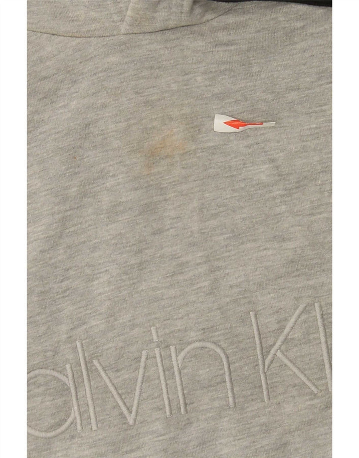 Maglione con cappuccio grafico da uomo Calvin Klein in cotone chiazzato grigio medio